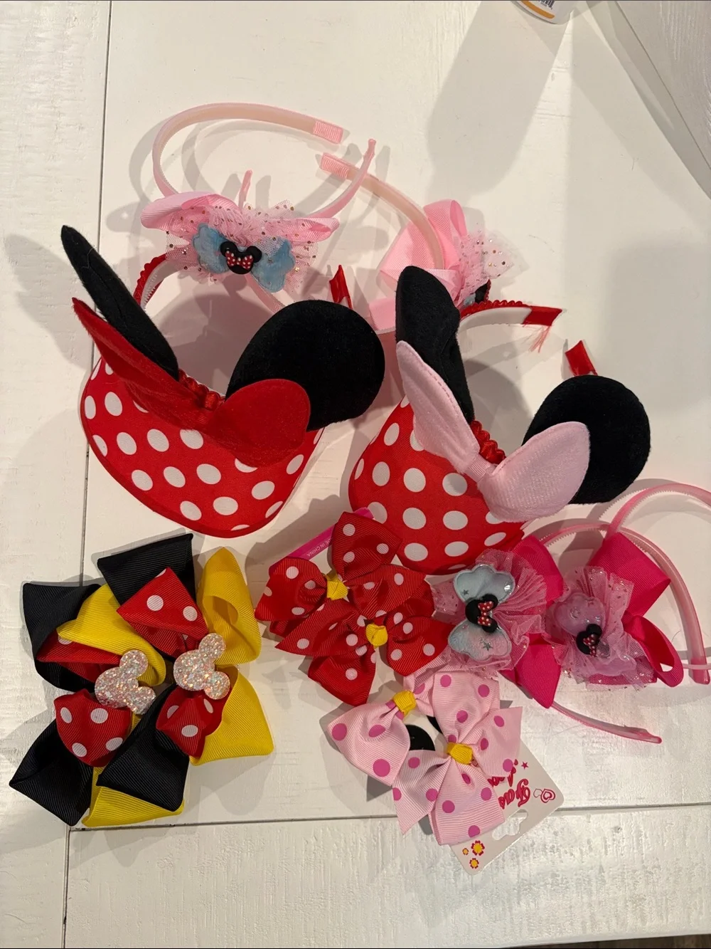 Polka Dot Minnie Mouse Inspired Headbands and Bows - Red, Pink, Black set 12